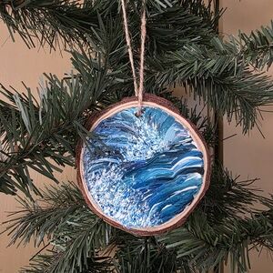 Hand-painted ocean wave Christmas ornament